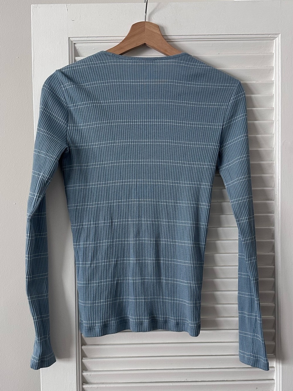 Vince Ribbed Pima Cotton Striped Top | Slate Blue | Size XS - Picture 6 of 6